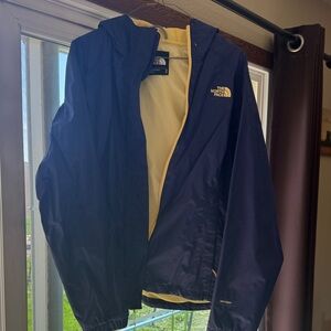 The North Face Navy Hooded Rain Shell with Yellow Lining